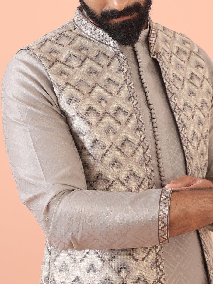 Sage Green Silk Blend Front Open Textured Jacket Set