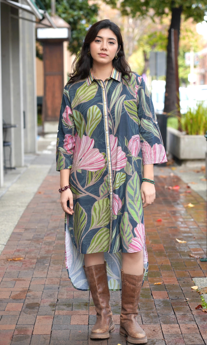 Talina Floral Print Dress Green Pink