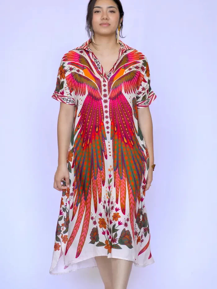 Tallulah Print Dress-Beige Plum