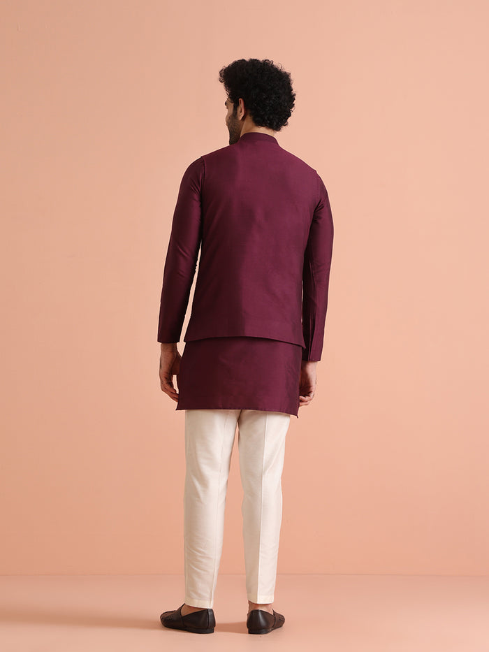 Wine Mirror Work Nehru Jacket