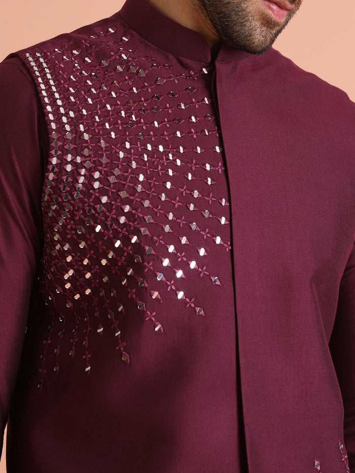 Wine Mirror Work Nehru Jacket