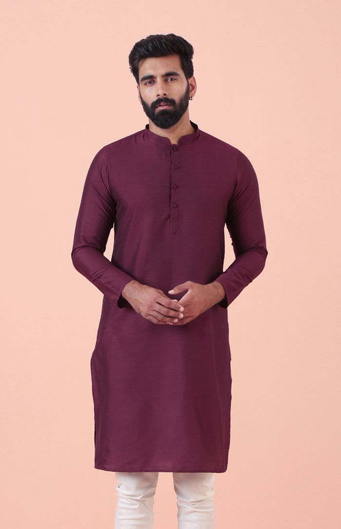 Wine Solid Plain Kurta