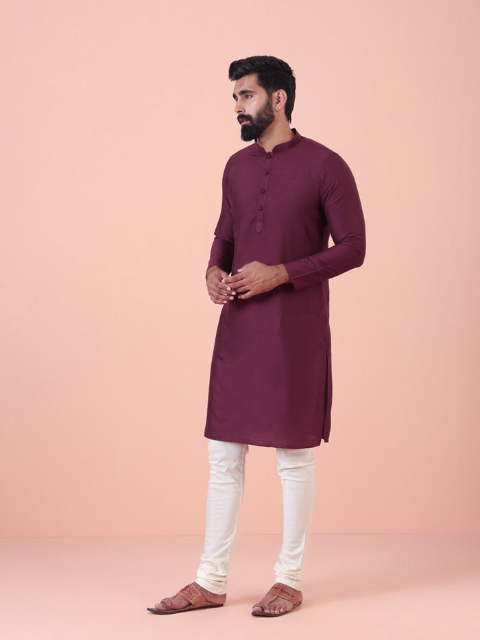Wine Solid Plain Kurta