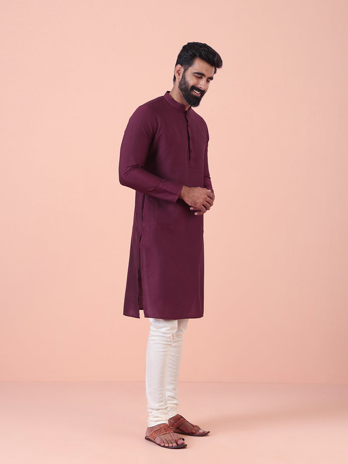 Wine Solid Plain Kurta