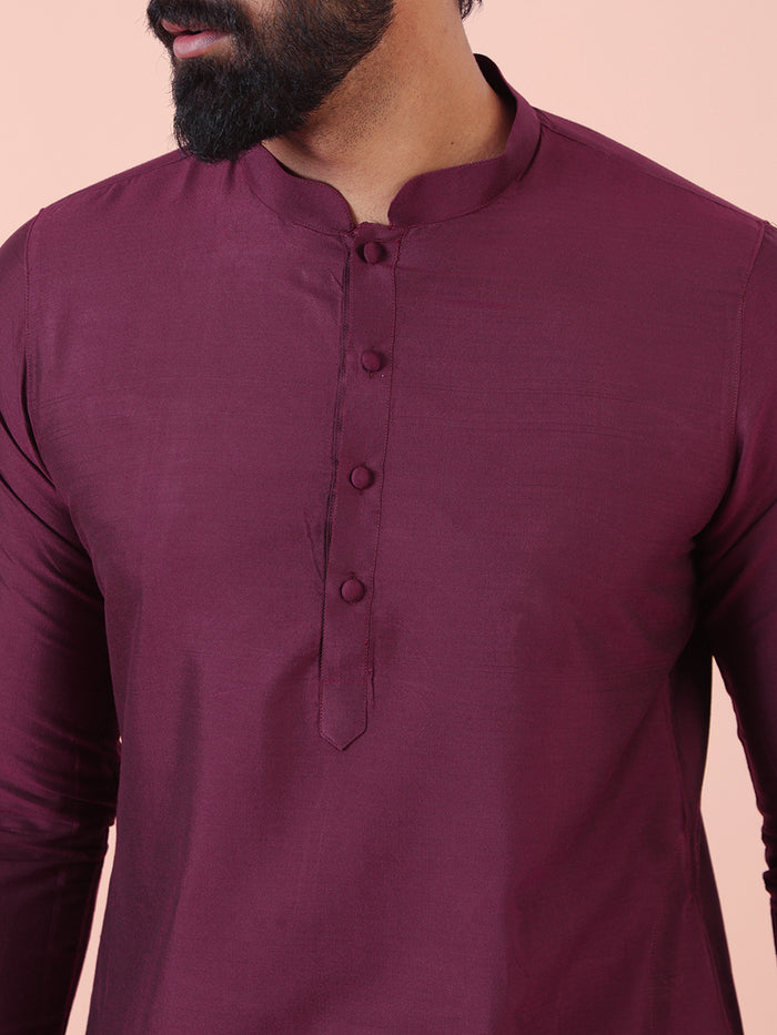 Wine Solid Plain Kurta