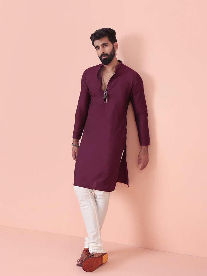 Wine Solid Plain Kurta