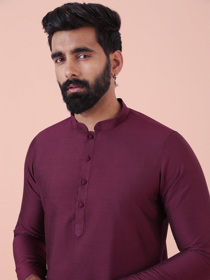 Wine Solid Plain Kurta