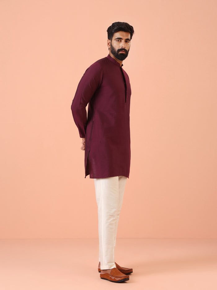 Wine Solid Silk Blend Mid Kurta
