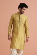 Yellow Jacquard Woven Silk Blend Kurta