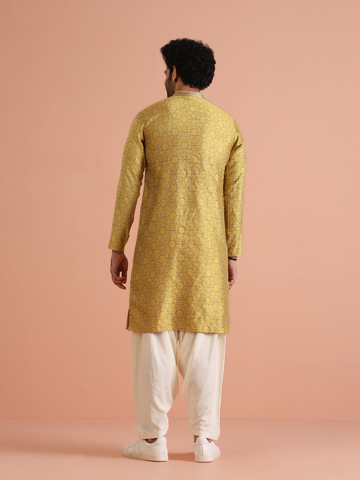 Yellow Jacquard Woven Silk Blend Kurta