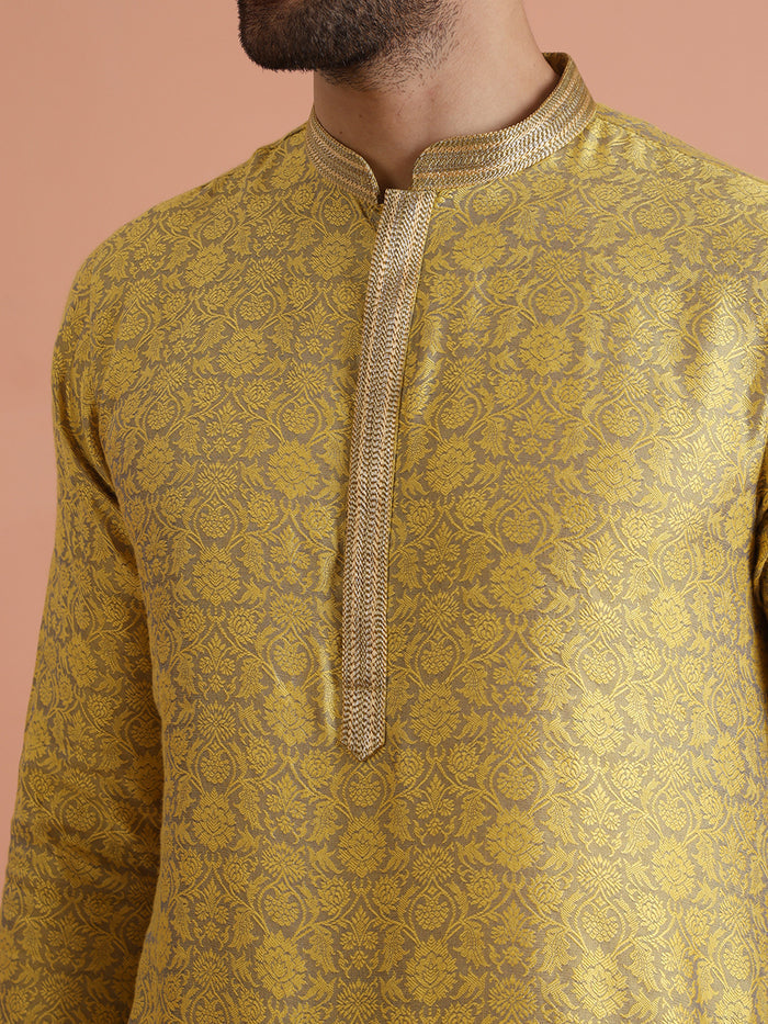 Yellow Jacquard Woven Silk Blend Kurta