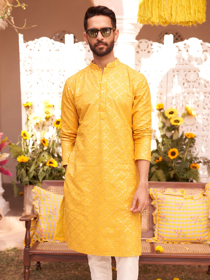 Yellow Sequin Embroidered Kurta