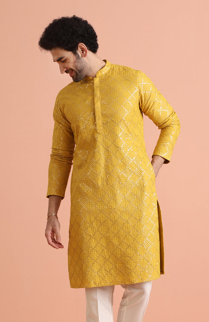Yellow Sequin Embroidered Kurta