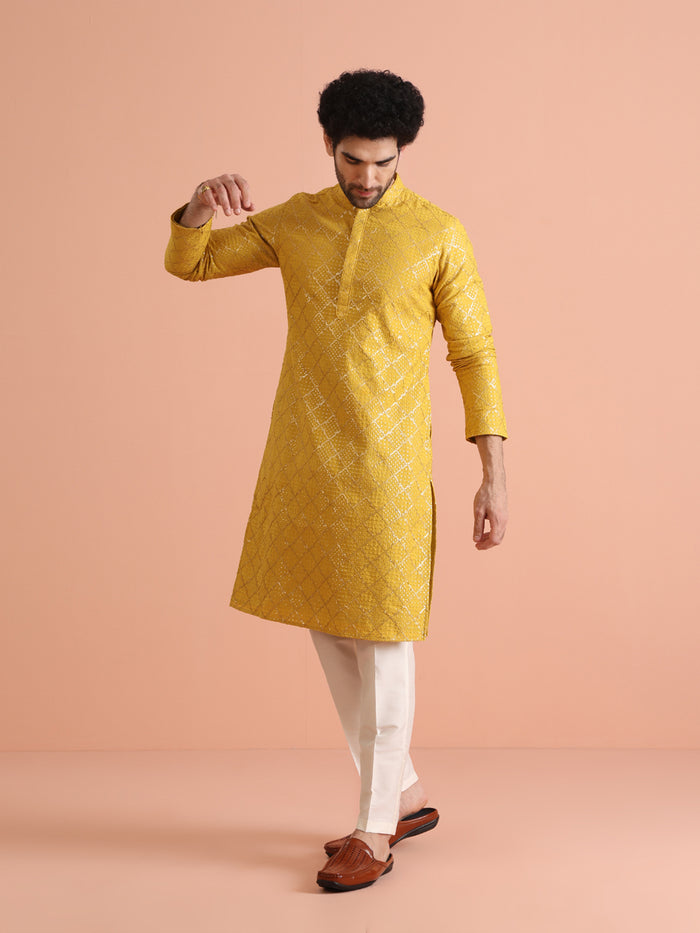 Yellow Sequin Embroidered Kurta