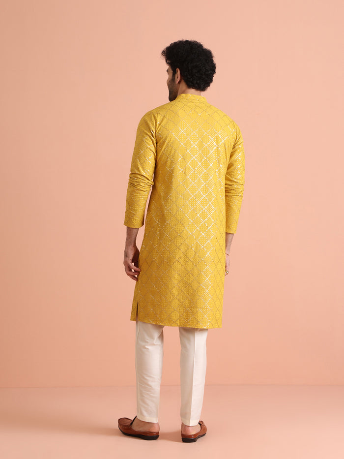 Yellow Sequin Embroidered Kurta