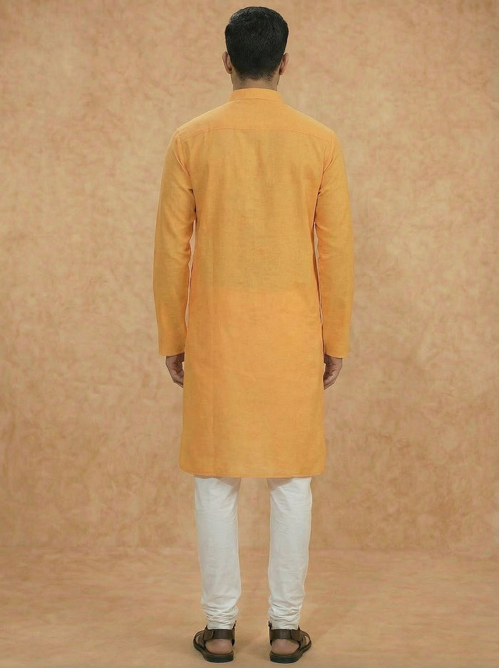 Yellow Silk Blend Solid Long Kurta