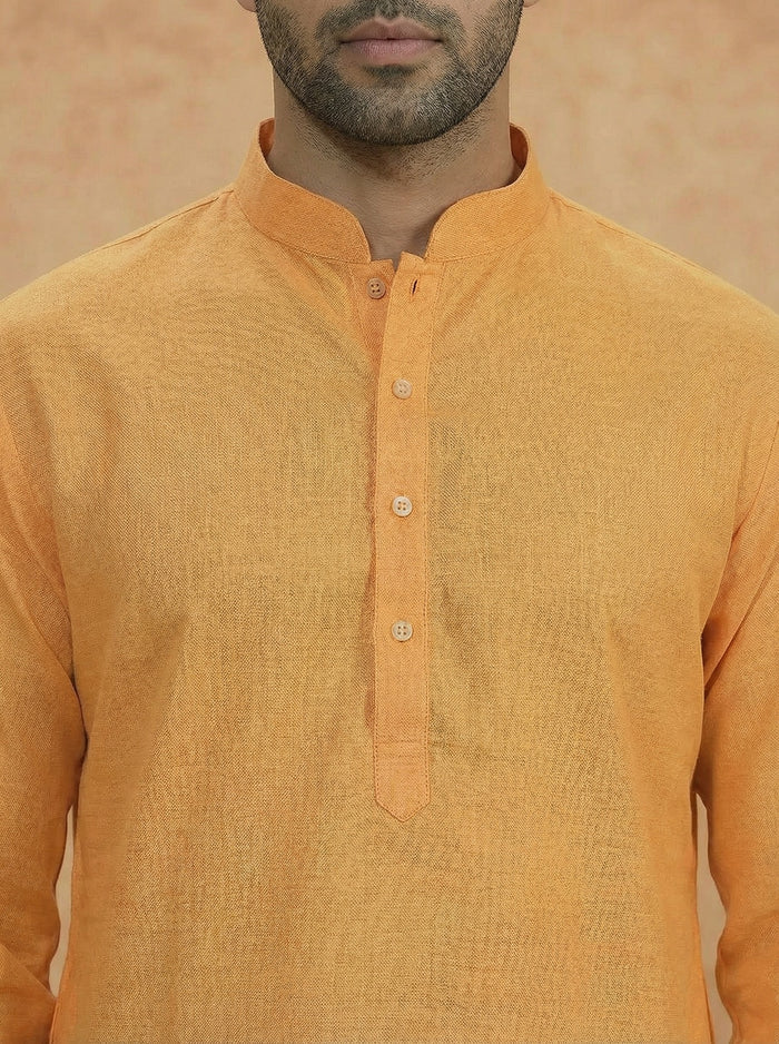 Yellow Silk Blend Solid Long Kurta